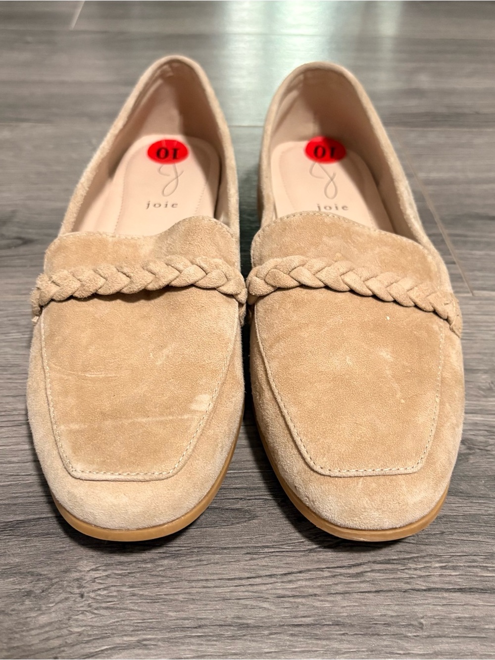 Joie Tan Suede Braided Vamp Loafers